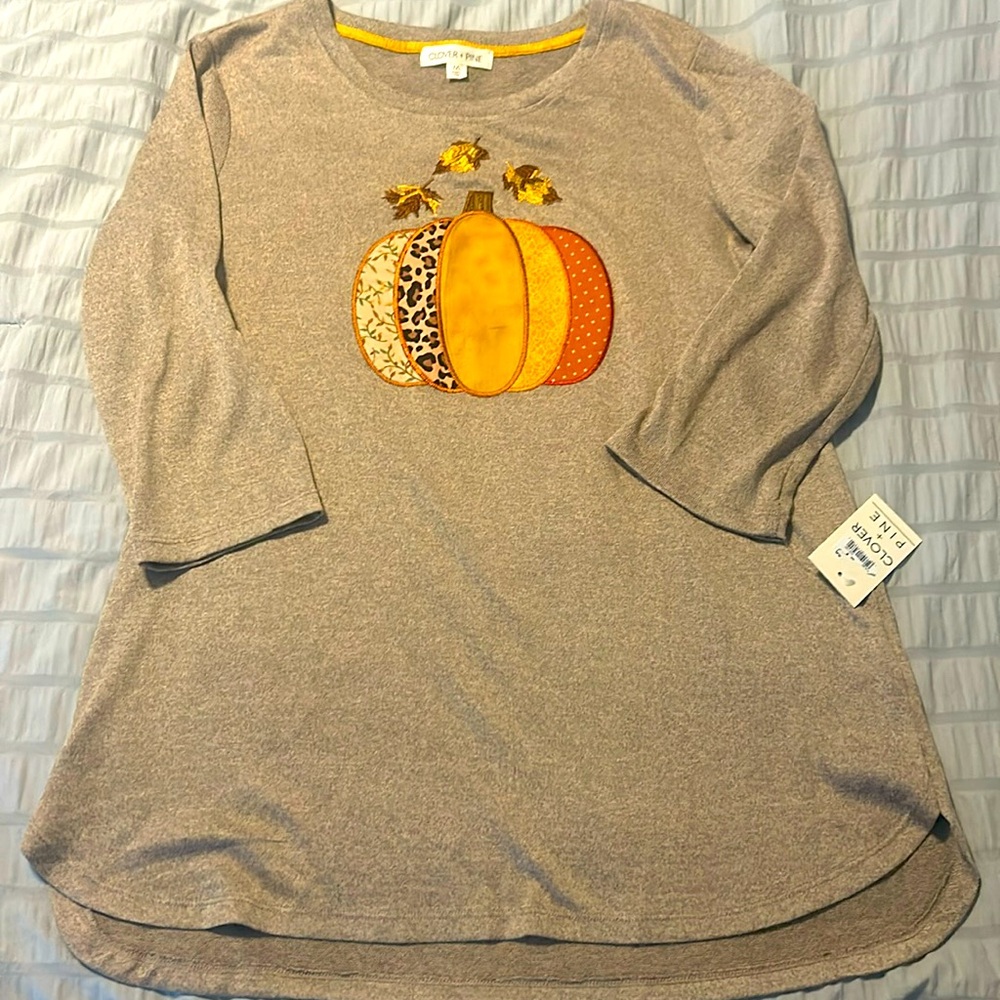 Tan Tunic Top with Pumpkin detail